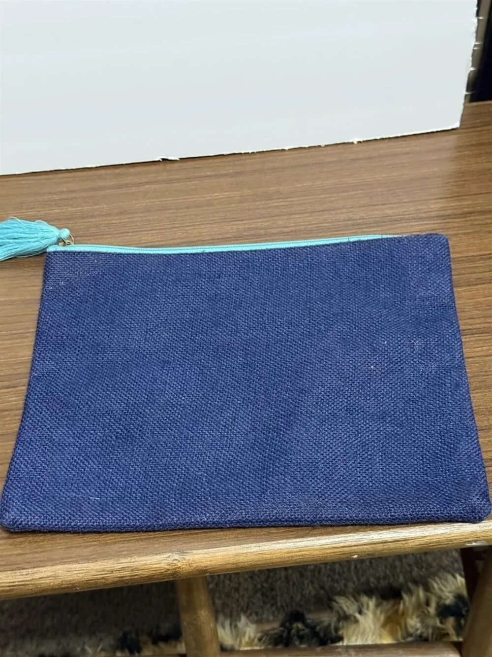 Mudpie Large Pouch Blue Seashell Embellished 100% Jute Travel Essentials Boho